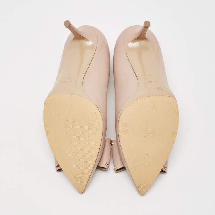 Pre Owned Valentino Beige Leather Rockstud Bow Pumps Size 41
