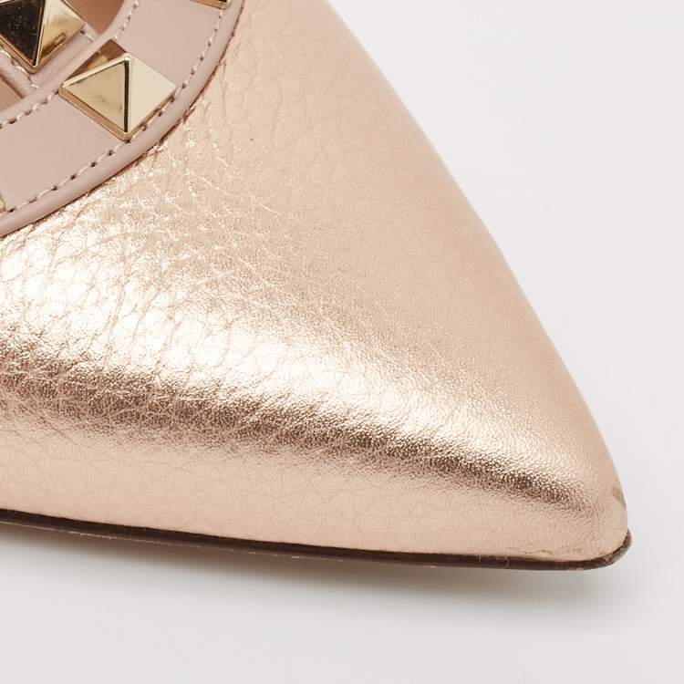 Pre Owned Valentino Rose Gold/Pink Leather Rockstud Ballet Flats Size 37