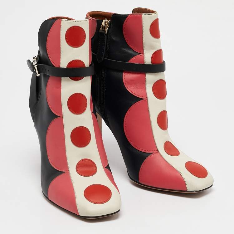 Pre Owned Valentino Multicolor Leather Polka Dot Ankle Boots Size 37