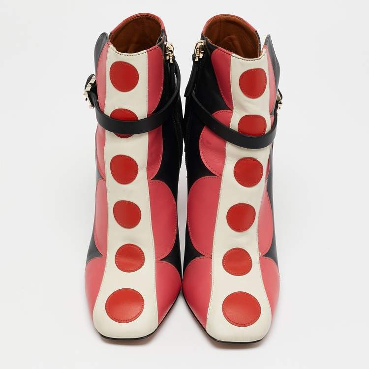Pre Owned Valentino Multicolor Leather Polka Dot Ankle Boots Size 37
