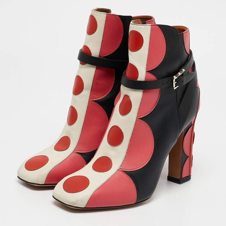 Pre Owned Valentino Multicolor Leather Polka Dot Ankle Boots Size 37