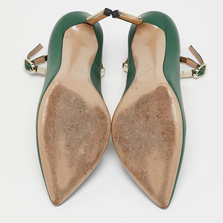 Pre Owned Valentino Green Leather Pointed Toe Ankle Strap Pumps Size 36