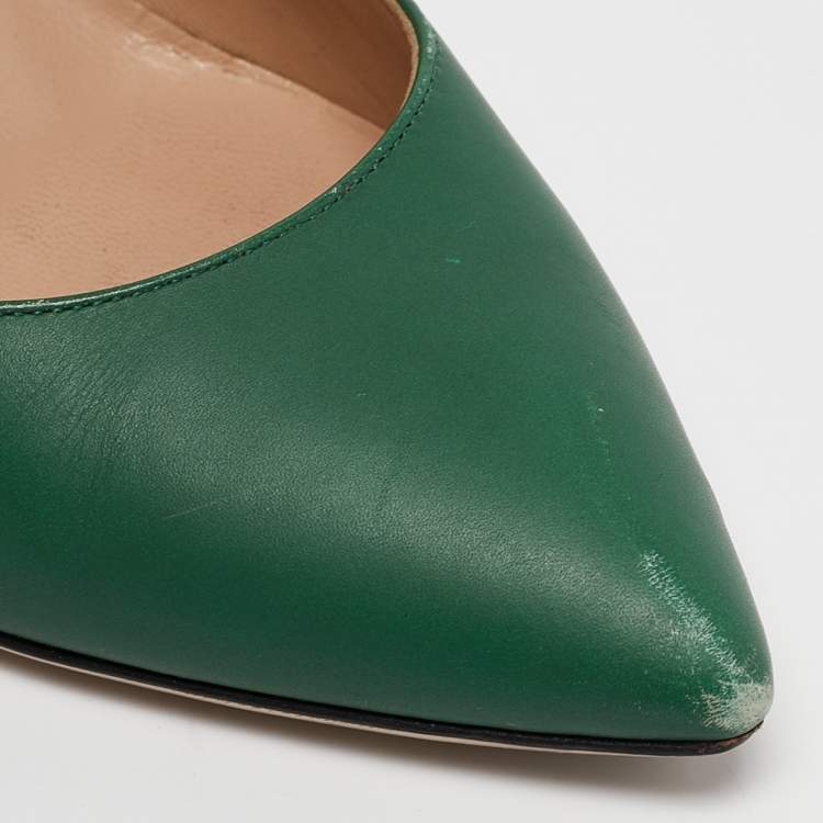 Pre Owned Valentino Green Leather Pointed Toe Ankle Strap Pumps Size 36