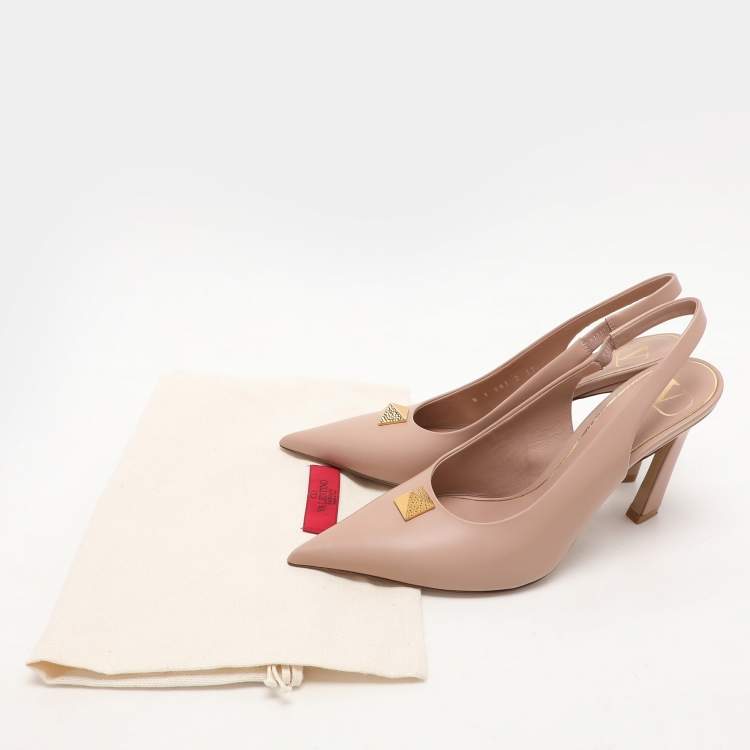 Pre Owned Valentino Nude Pink Leather One Stud Slingback Pumps Size 37