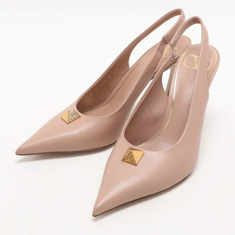 Pre Owned Valentino Nude Pink Leather One Stud Slingback Pumps Size 37