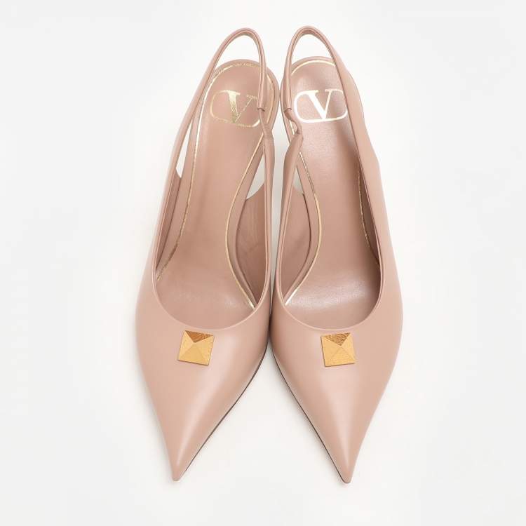 Pre Owned Valentino Nude Pink Leather One Stud Slingback Pumps Size 37