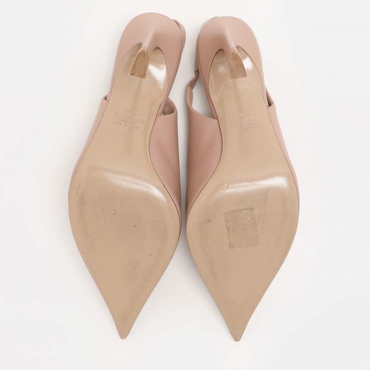 Pre Owned Valentino Nude Pink Leather One Stud Slingback Pumps Size 37