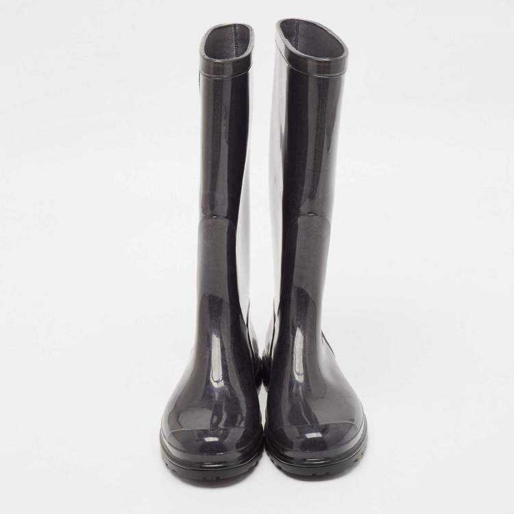 Pre Owned Valentino Grey Rubber Lace Print Rain Boots Size 37