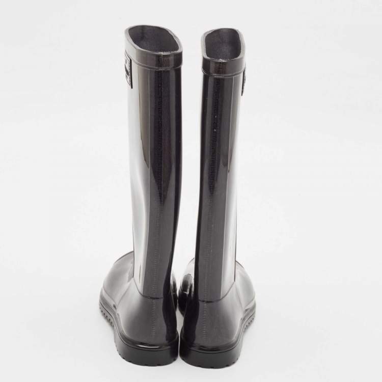 Pre Owned Valentino Grey Rubber Lace Print Rain Boots Size 37