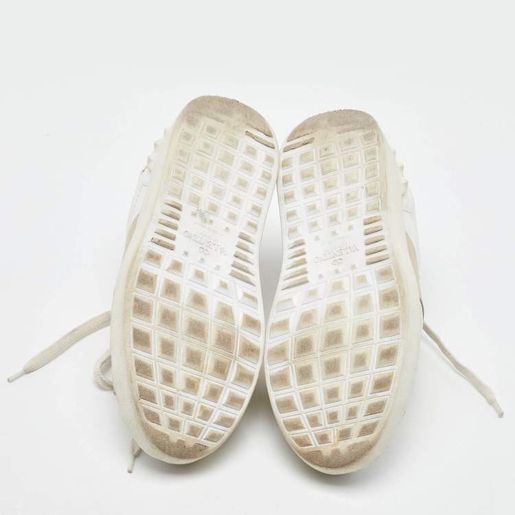 Pre Owned Valentino White/Gold Leather Rockstud Low Top Sneakers Size 35.5
