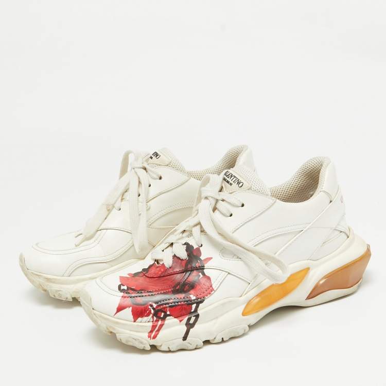 Pre Owned Valentino x Undercover White Leather Chain Rose Print Bounce Sneakers Size 36