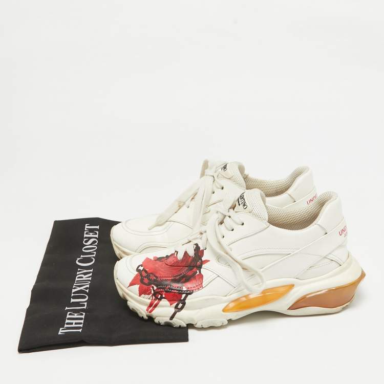 Pre Owned Valentino x Undercover White Leather Chain Rose Print Bounce Sneakers Size 36