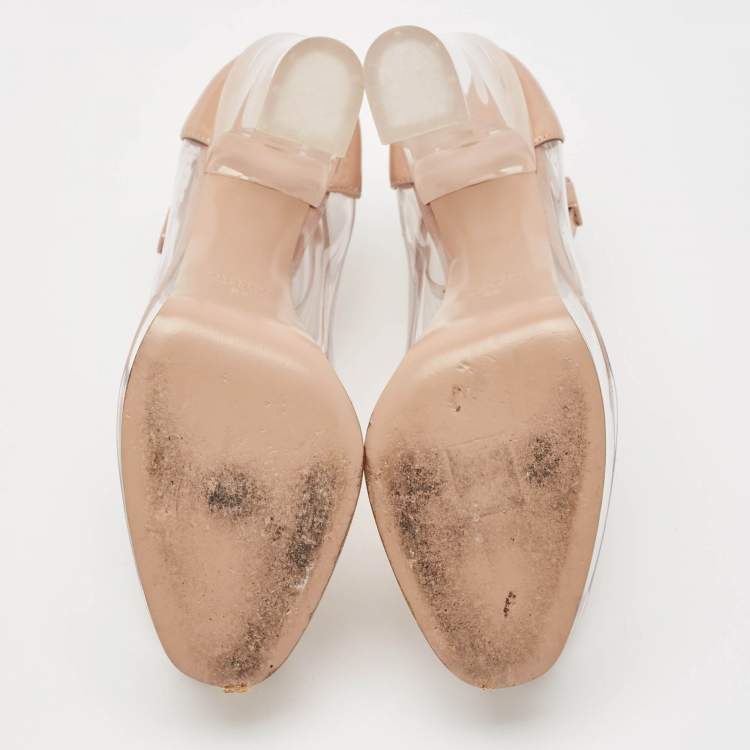 Pre Owned Valentino Beige/Transparent PVC and Leather Platform Pumps Size 39