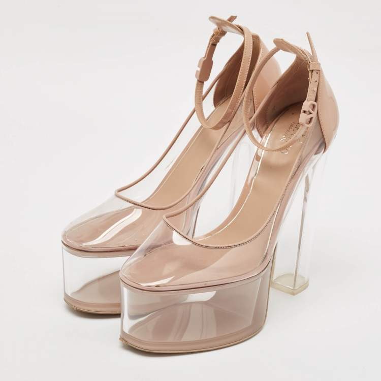 Pre Owned Valentino Beige/Transparent PVC and Leather Platform Pumps Size 39