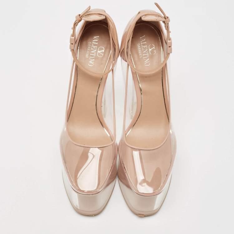 Pre Owned Valentino Beige/Transparent PVC and Leather Platform Pumps Size 39
