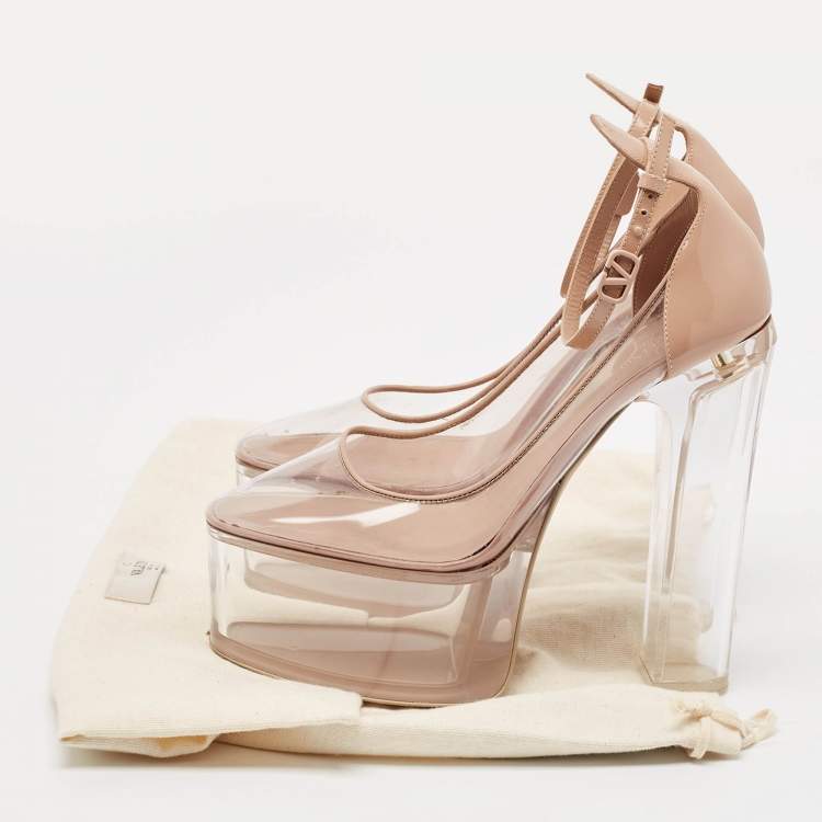 Pre Owned Valentino Beige/Transparent PVC and Leather Platform Pumps Size 39
