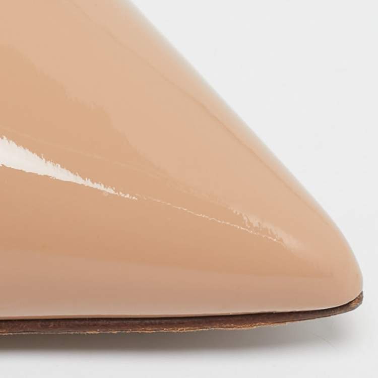 Pre Owned Valentino Beige Patent Leather Wings Detail Pointed Toe Pumps Size 38.5