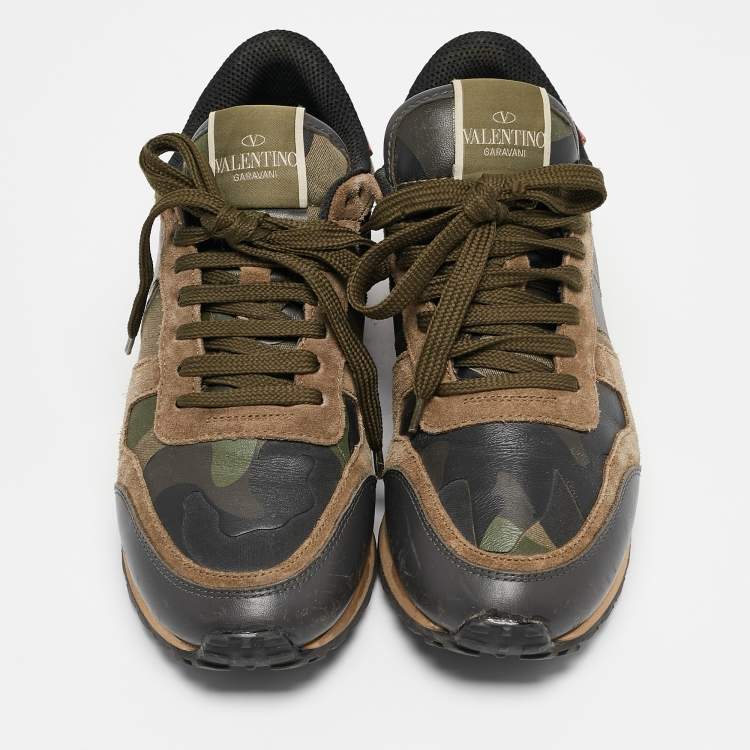 Pre Owned Valentino Multicolor Leather and Suede Rockrunner Low Top Sneakers Size 37