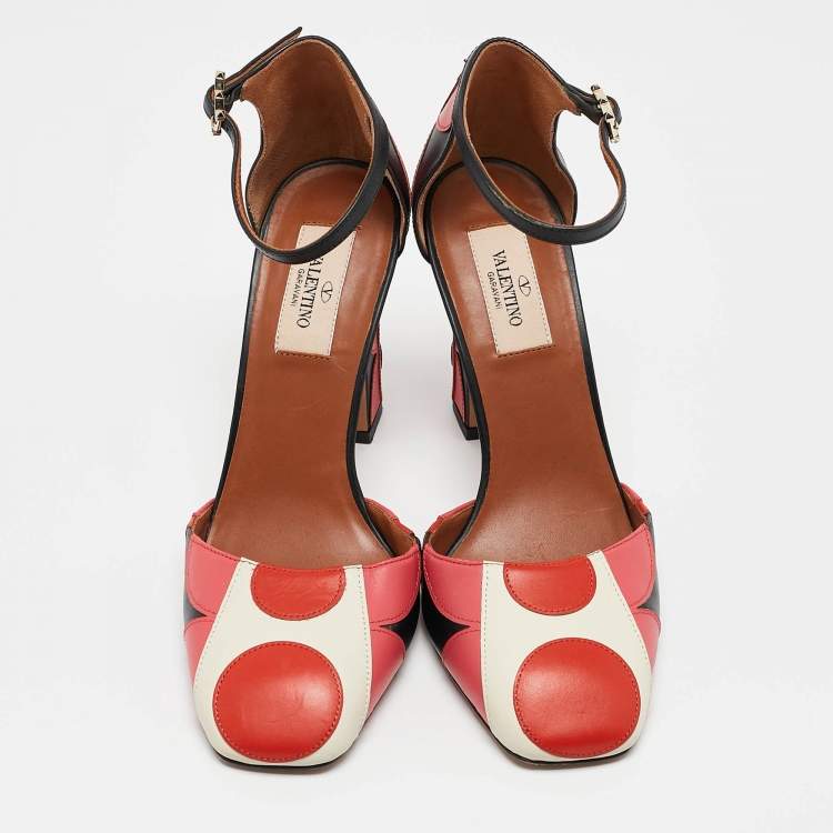 Pre Owned Valentino Multicolor Leather Carmen Square-Toe Ankle Strap Pumps Size 38