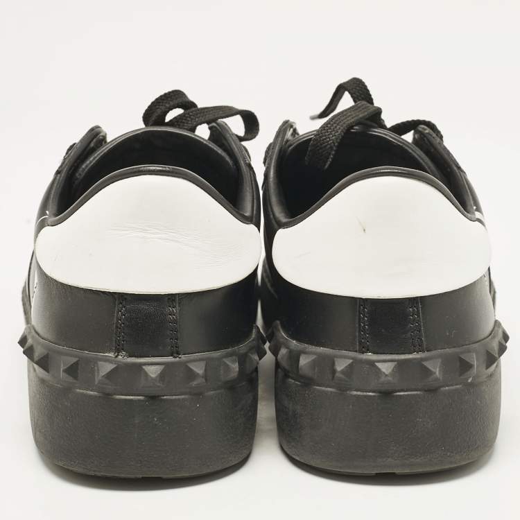 Pre Owned Valentino Black/White Leather VLTN Rockstud Low Top Sneakers Size 38.5
