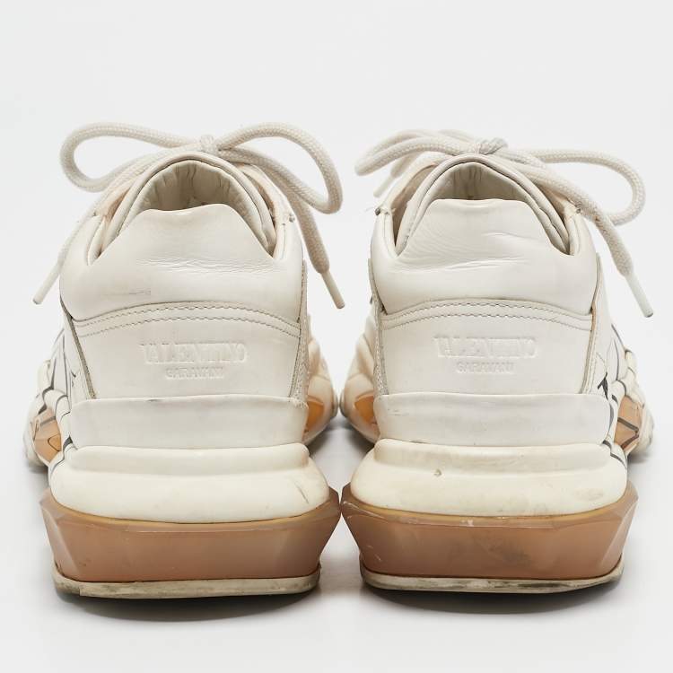 Pre Owned Valentino Cream Leather VLTN Lace Up Sneakers Size 37