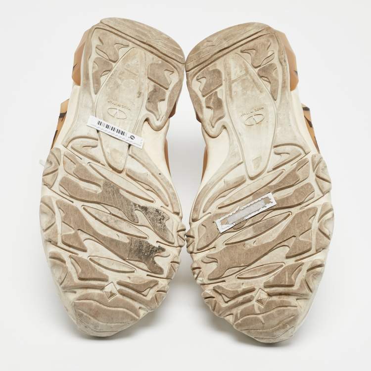 Pre Owned Valentino Cream Leather VLTN Lace Up Sneakers Size 37