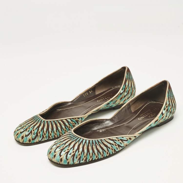 Pre Owned Valentino Multicolor Leather and Lurex Fabric Ballet Flats Size 38