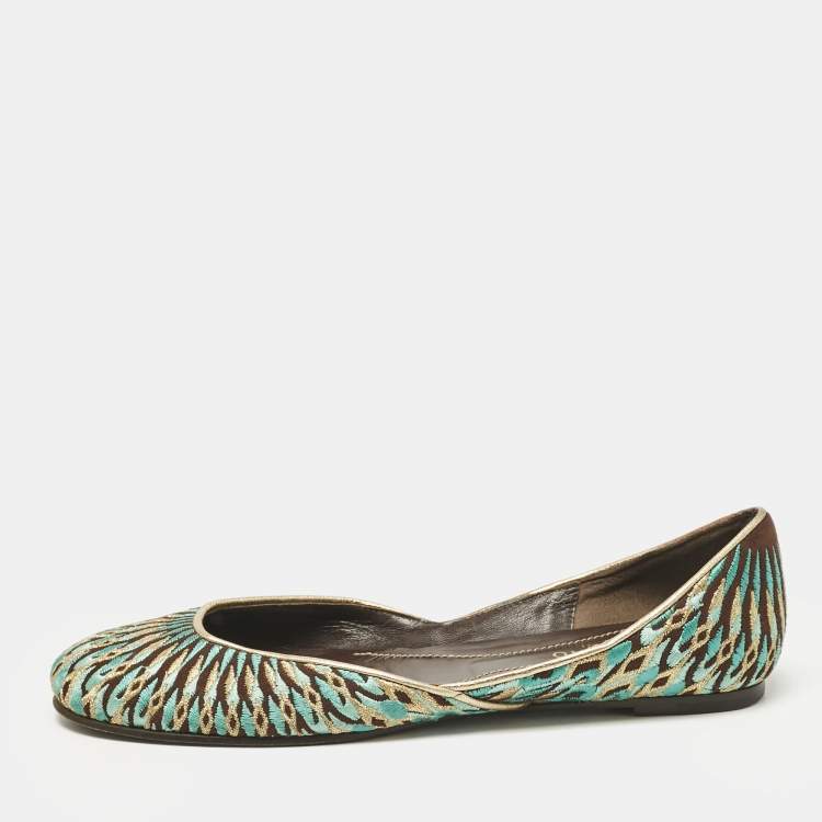 Pre Owned Valentino Multicolor Leather and Lurex Fabric Ballet Flats Size 38