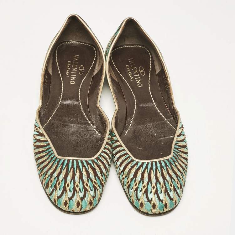 Pre Owned Valentino Multicolor Leather and Lurex Fabric Ballet Flats Size 38
