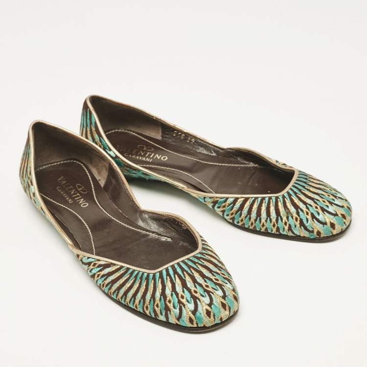 Pre Owned Valentino Multicolor Leather and Lurex Fabric Ballet Flats Size 38