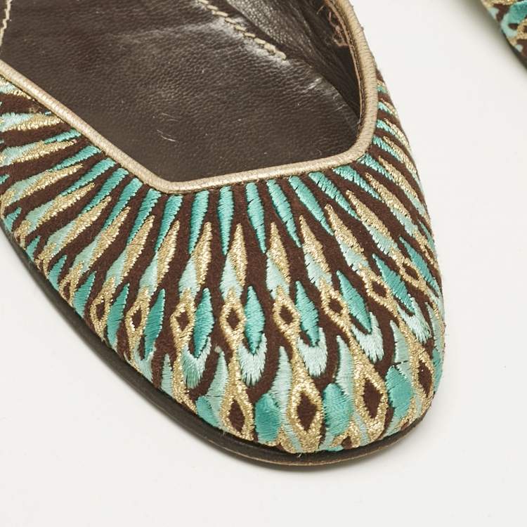 Pre Owned Valentino Multicolor Leather and Lurex Fabric Ballet Flats Size 38