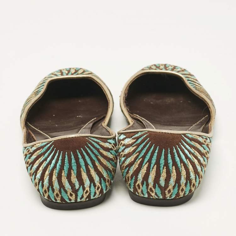 Pre Owned Valentino Multicolor Leather and Lurex Fabric Ballet Flats Size 38