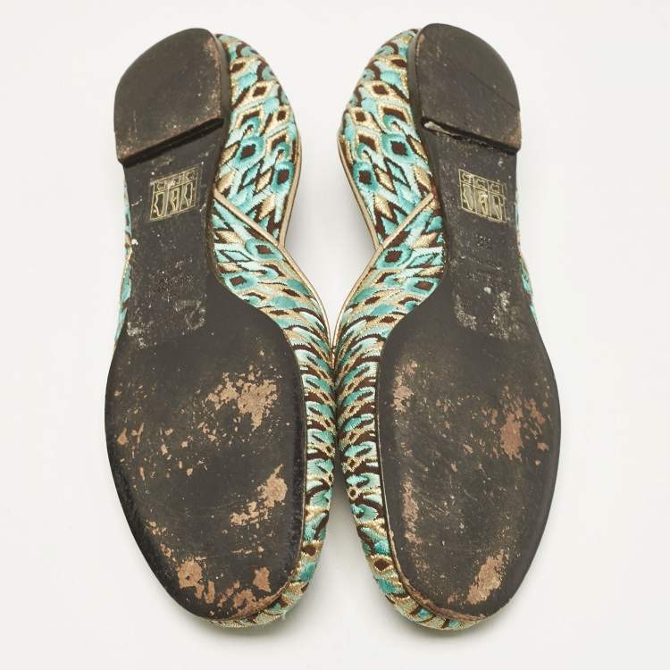 Pre Owned Valentino Multicolor Leather and Lurex Fabric Ballet Flats Size 38