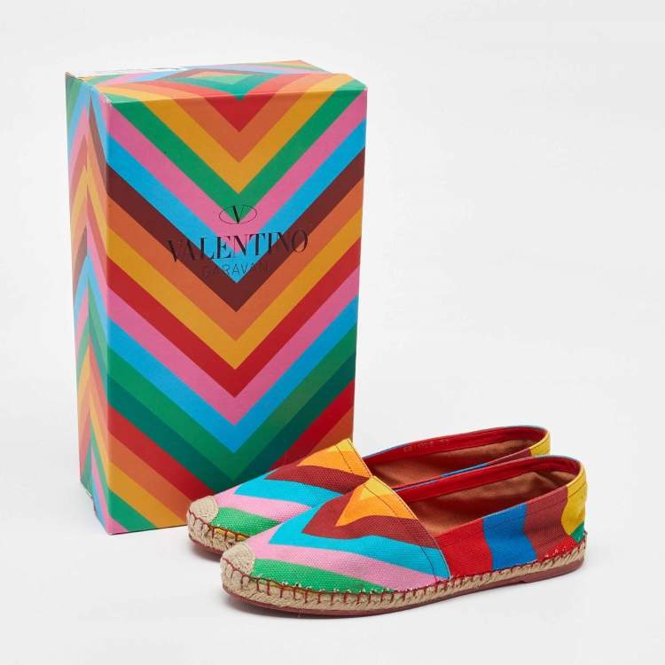 Pre Owned Valentino Multicolor Chevron Print Canvas Espadrille Loafers Size 39