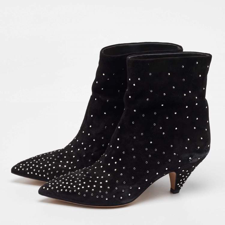 Pre Owned Valentino Black Suede Rockstud Ankle Boots Size 39.5
