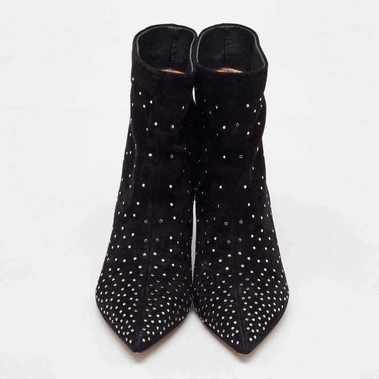 Pre Owned Valentino Black Suede Rockstud Ankle Boots Size 39.5