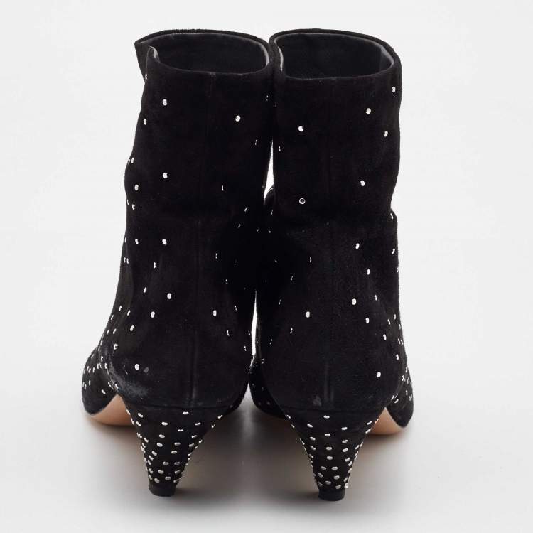Pre Owned Valentino Black Suede Rockstud Ankle Boots Size 39.5
