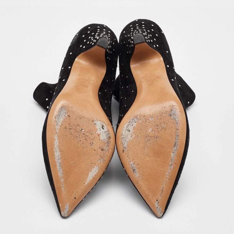 Pre Owned Valentino Black Suede Rockstud Ankle Boots Size 39.5