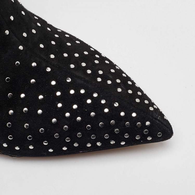 Pre Owned Valentino Black Suede Rockstud Ankle Boots Size 39.5