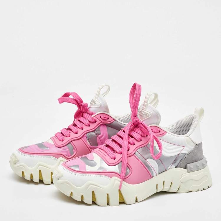 Pre Owned Valentino Multicolor Suede and Camouflage Canvas Rockrunner Low Top Sneakers Size 37