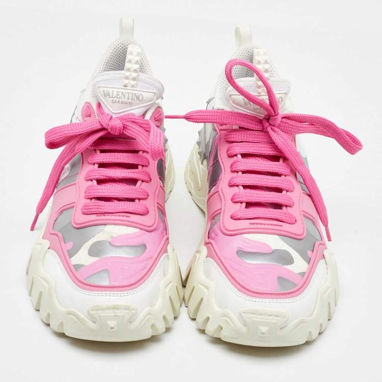 Pre Owned Valentino Multicolor Suede and Camouflage Canvas Rockrunner Low Top Sneakers Size 37