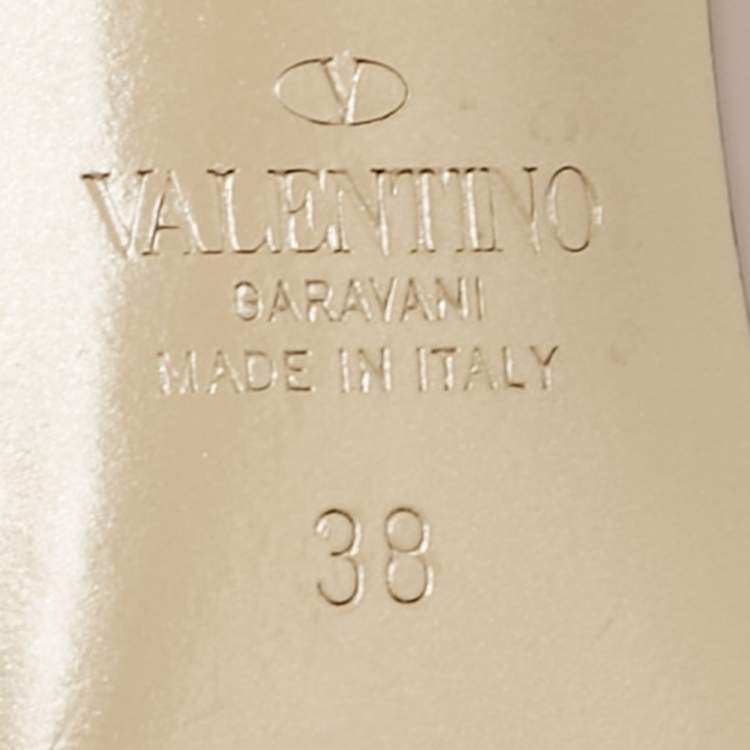 Pre Owned Valentino Beige Leather Rockstud Ankle Strap Pumps Size 38