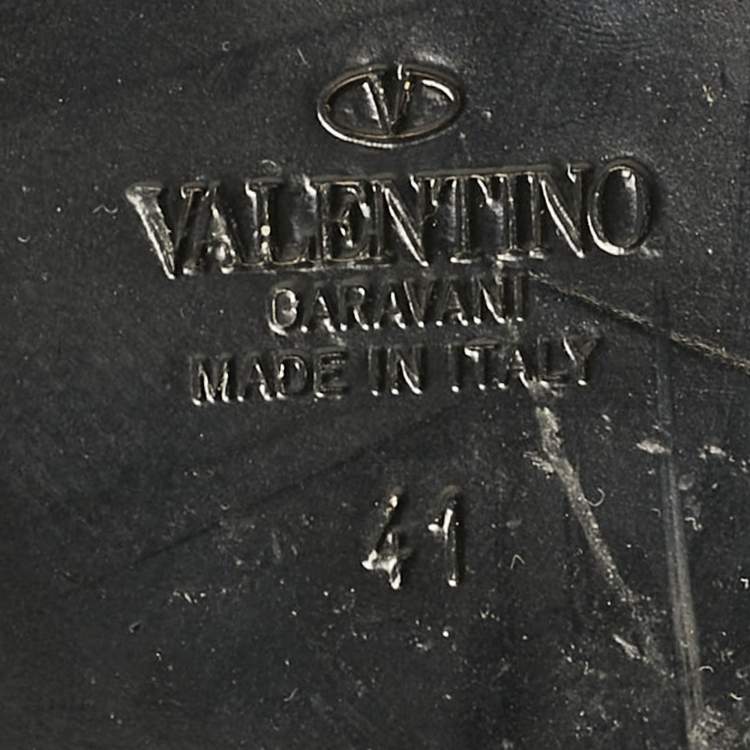 Pre Owned Valentino Black Leather VLogo Flat Slides Size 41