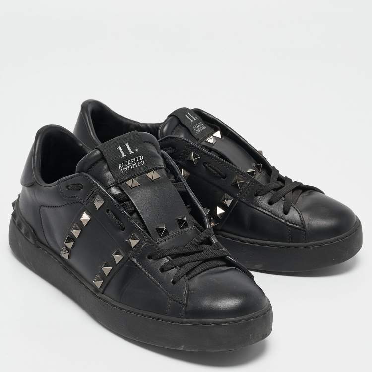 Pre Owned Valentino Black Leather Rockstud Low Top Sneakers Size 37