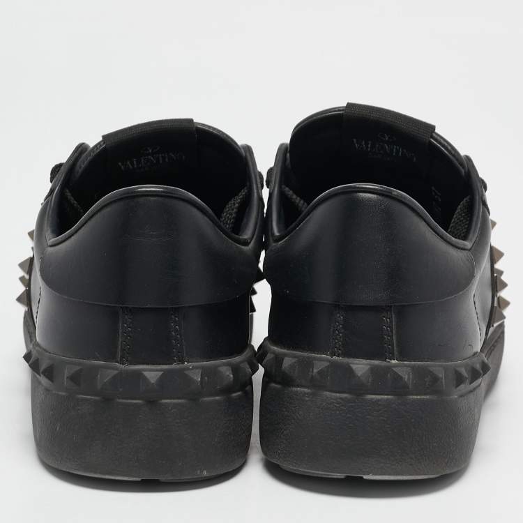Pre Owned Valentino Black Leather Rockstud Low Top Sneakers Size 37