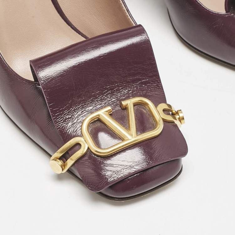 Pre Owned Valentino Purple Leather VLogo Club Block Heel Pumps Size 41