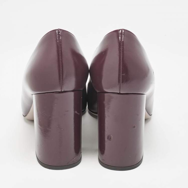 Pre Owned Valentino Purple Leather VLogo Club Block Heel Pumps Size 41