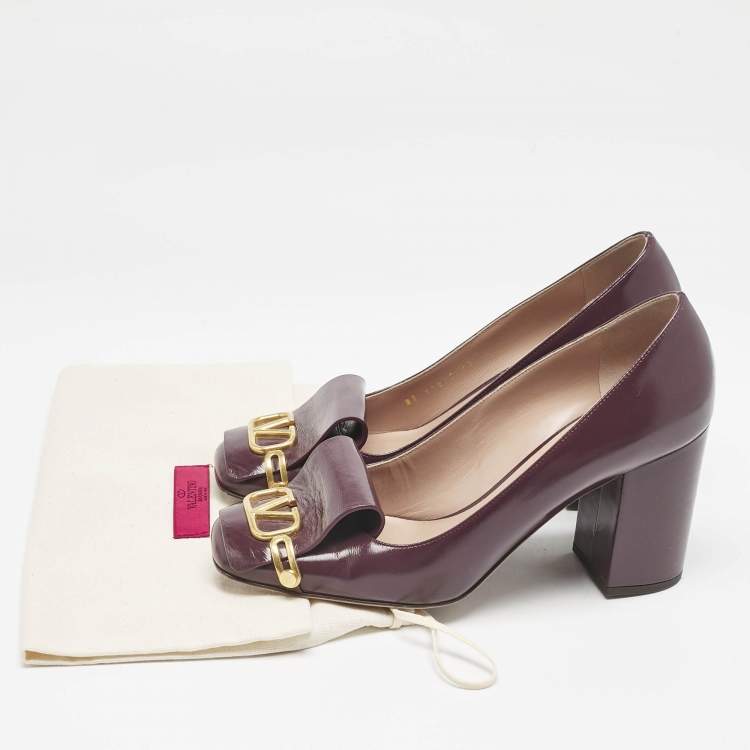 Pre Owned Valentino Purple Leather VLogo Club Block Heel Pumps Size 41