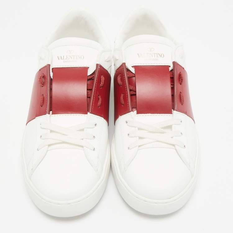 Pre Owned Valentino White/Red Leather Open Sneakers Size 40