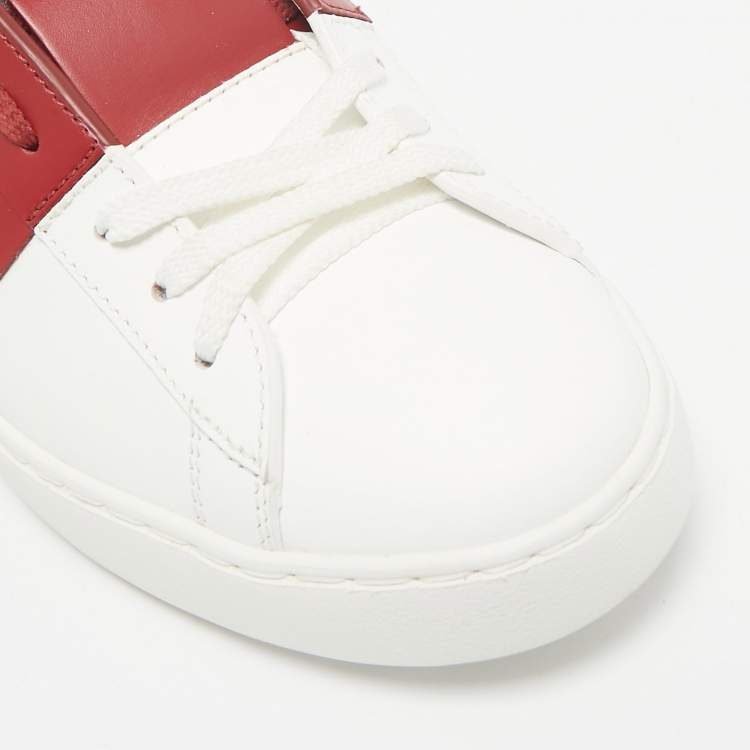 Pre Owned Valentino White/Red Leather Open Sneakers Size 40